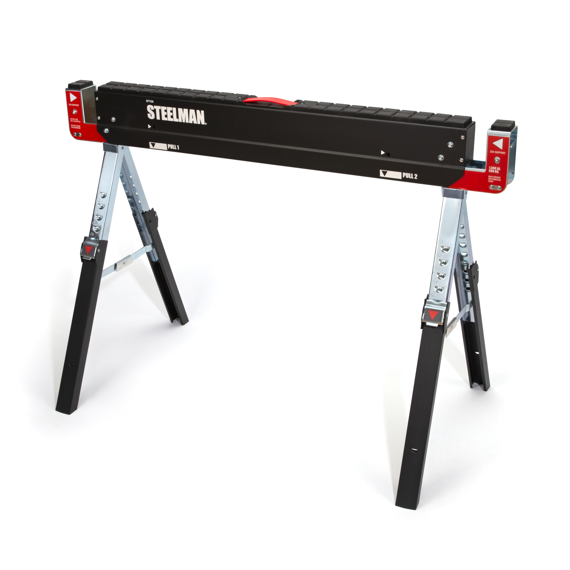 STEELMAN Single Height Adjustable Folding Multi-Purpose Sawhorse, Model# 67104